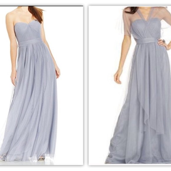 ADRIANNA PAPELL Bridesmaid Convertible Tulle Ball Gown Slate Blue - Picture 3 of 16